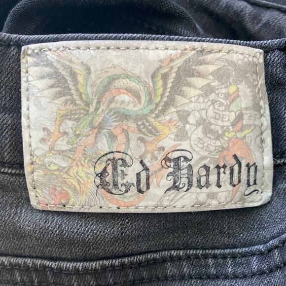 Ed Hardy Jeans Size 28 | Black Denim Skull Tattoo Graphic Y2K 90s Style - Picture 4 of 14